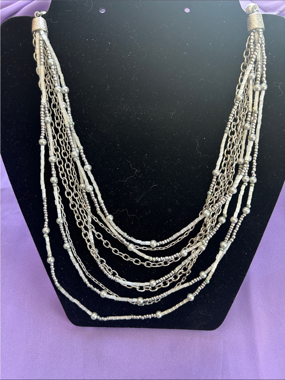 Layered Silver-Tone Multi Strand Necklace